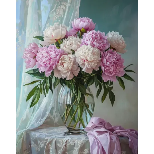 Deimantų tapyba su porėmiu "Bijūnų puokštė" 40x50 cm DP424