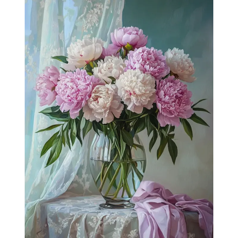 Peinture diamant avec châssis "Bouquet de pivoines" 40x50 cm DP424