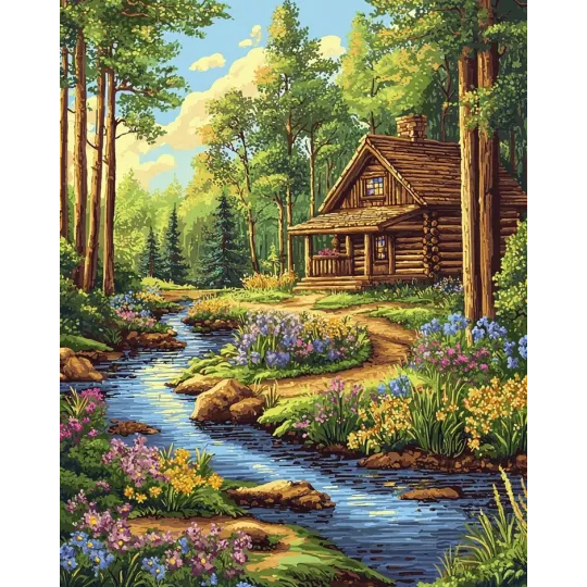 Deimantų tapyba su porėmiu "Forest Stream" 40x50 cm DP422