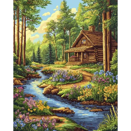 Deimantų tapyba su porėmiu "Forest Stream" 40x50 cm DP422