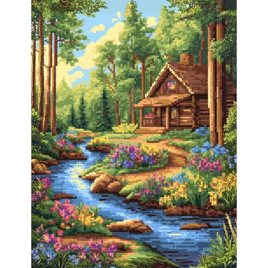 Deimantų tapyba su porėmiu "Forest Stream" 40x50 cm DP422
