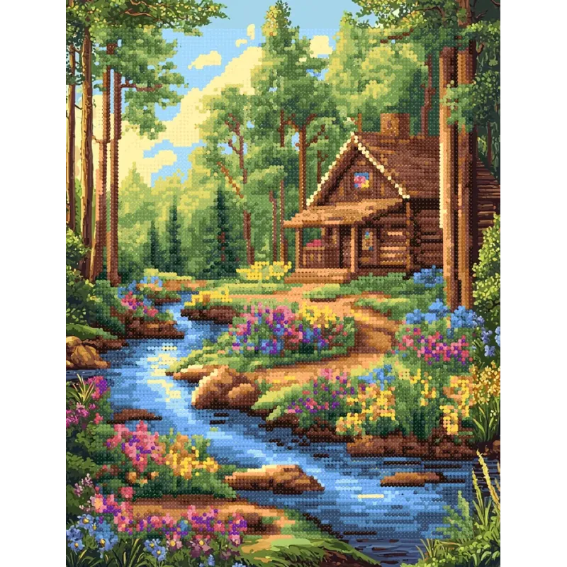 Peinture diamant avec sous-cadre "Ruisseau forestier" 40x50 cm DP422