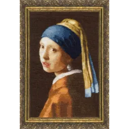 Kryželiu siuvinėjimo rinkinys Mergina su perlo auskaru 12,5x19,5 cm S/KR003