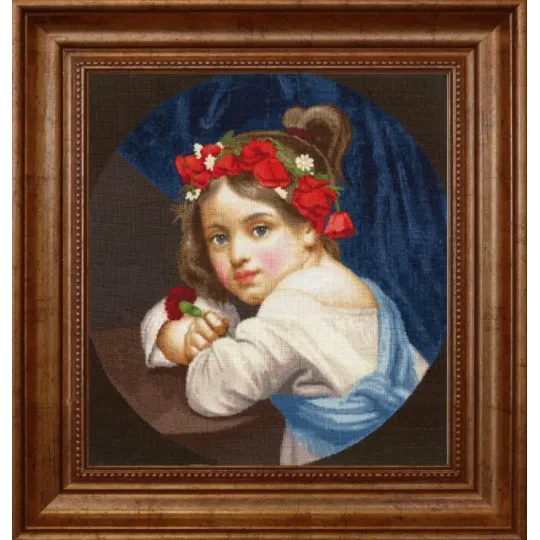 Cross stitch kit "A girl in a poppy wreath with a carnation in her hand (Mariuccia).1819" 39.5x41.5 cm S/MK109