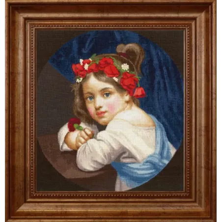 Cross stitch kit "A girl in a poppy wreath with a carnation in her hand (Mariuccia).1819" 39.5x41.5 cm S/MK109