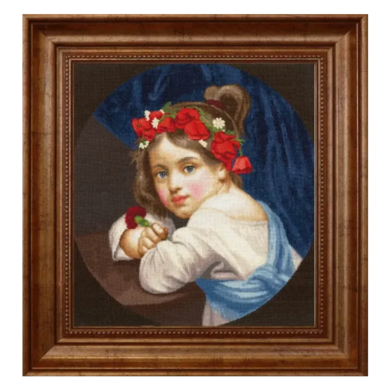 Cross stitch kit "A girl in a poppy wreath with a carnation in her hand (Mariuccia).1819" 39.5x41.5 cm S/MK109