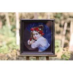 Cross stitch kit "A girl in a poppy wreath with a carnation in her hand (Mariuccia).1819" 39.5x41.5 cm S/MK109