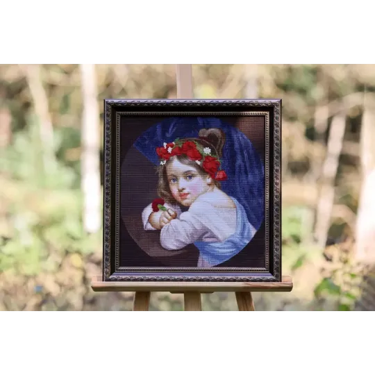Cross stitch kit "A girl in a poppy wreath with a carnation in her hand (Mariuccia).1819" 39.5x41.5 cm S/MK109