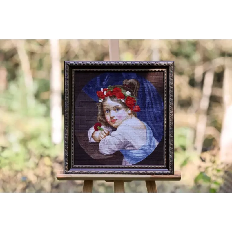 Cross stitch kit "A girl in a poppy wreath with a carnation in her hand (Mariuccia).1819" 39.5x41.5 cm S/MK109
