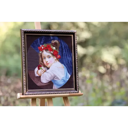 Cross stitch kit "A girl in a poppy wreath with a carnation in her hand (Mariuccia).1819" 39.5x41.5 cm S/MK109