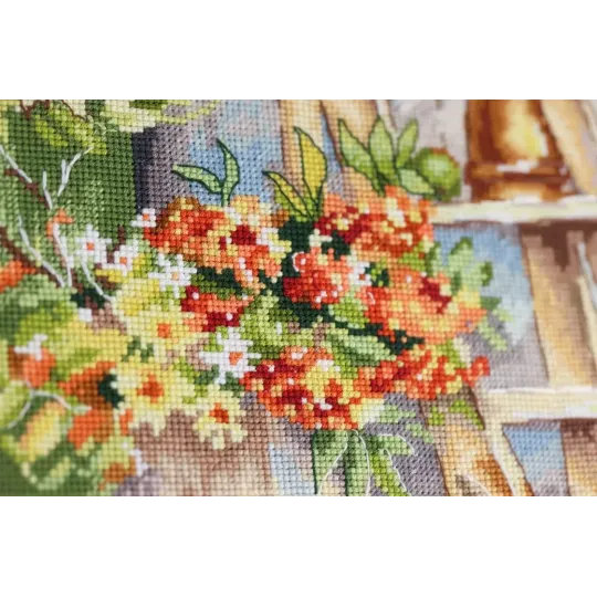 Kit de point de croix "Sur le porche" 24x33 cm S/MD020