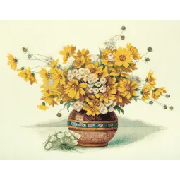 Kit de point de croix PANNA "Bouquet de fleurs jaunes" 38 x 31 cm PC-7160