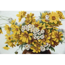 Kryželių siuvinėjimo rinkinys PANNA "Geltonų gėlių puokštė" 38 x 31 cm PC-7160