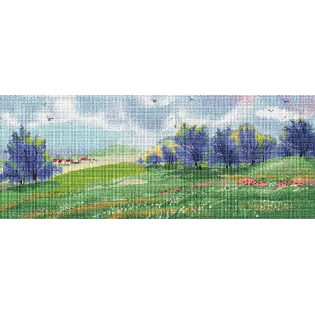 Kryželiu siuvinėjimo rinkinys „Pavasario platybės“ 37×15 cm S1666