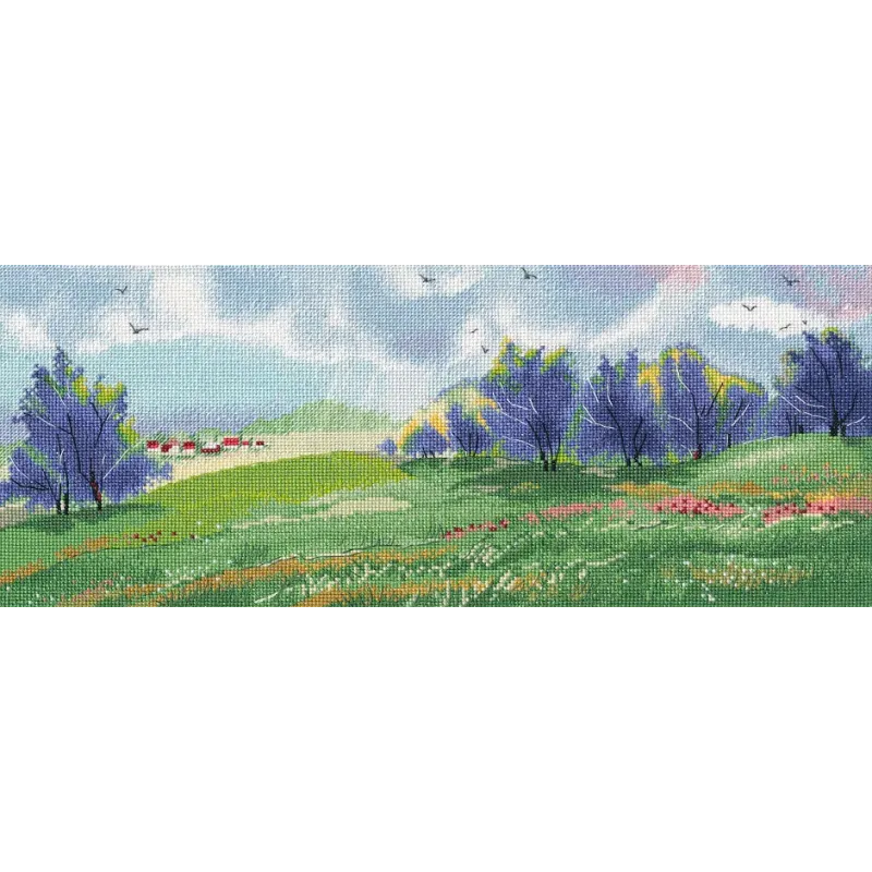 Kryželiu siuvinėjimo rinkinys „Pavasario platybės“ 37×15 cm S1666