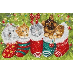 Cross stitch kit "Dogs and Cats in Stockings" 37x24cm SLETIL9940