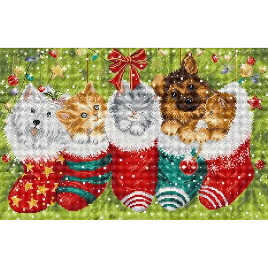 Kit de point de croix "Chiens et chats dans les bas" 37x24cm SLETIL9940