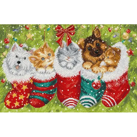 Kit de point de croix "Chiens et chats dans les bas" 37x24cm SLETIL9940