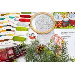 Cross stitch kit "Dogs and Cats in Stockings" 37x24cm SLETIL9940