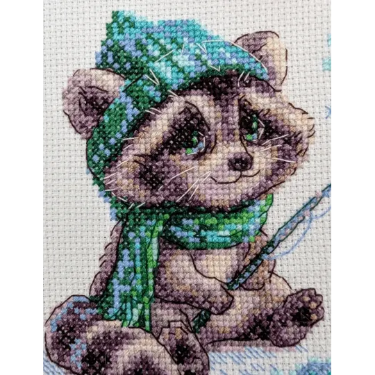 Kit de point de croix "Raton laveur curieux" 15x15 cm SRA1017