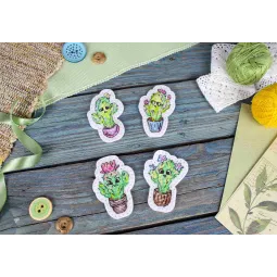 Набор для вышивания крестиком "Эмоциональные кактусы. Значки. Магниты" 7*5 см ST-1077