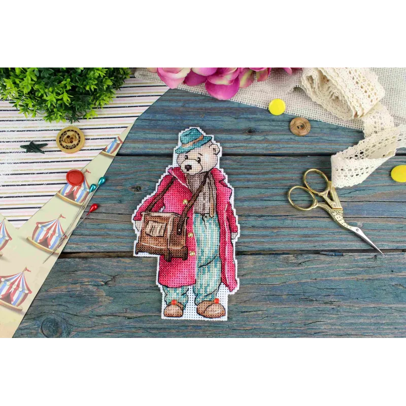 Набор для вышивания крестом "Медведь с шарманкой" 16*9 см SR-1112