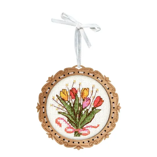 Kreuzstich auf Holzbasis "Miniatur. Tulpenstrauß" 8*8 cm SO-138