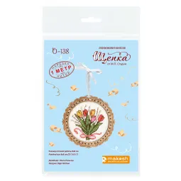 Cross-stitch on wooden base "Miniature. Bouquet of tulips" 8*8 cm SO-138