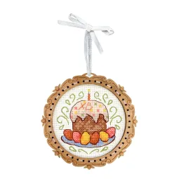 Cross-stitch on wooden base "Miniature. Easter cake" 8*8 cm SO-137