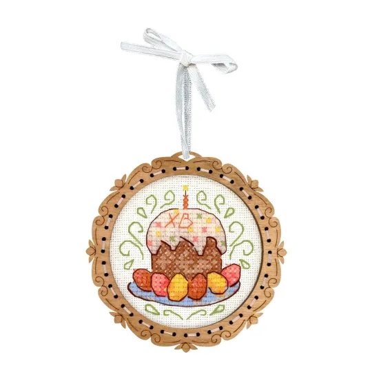 Kreuzstich auf Holzgrund "Miniatur. Osterkuchen" 8*8 cm SO-137