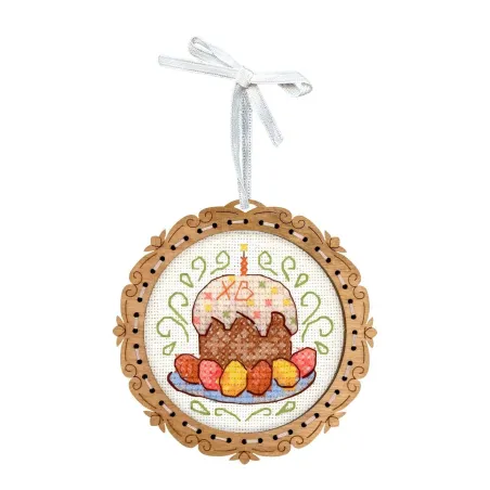 Kreuzstich auf Holzgrund "Miniatur. Osterkuchen" 8*8 cm SO-137