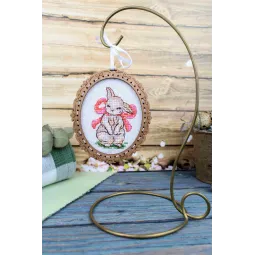 Cross-stitch on wooden base "Miniature. Bunny with a bow" 10*9 cm SO-128 (ES)