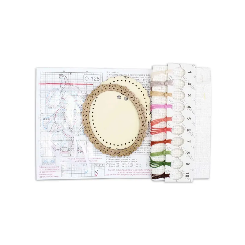 Cross-stitch on wooden base "Miniature. Bunny with a bow" 10*9 cm SO-128 (ES)