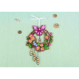 Cross-stitch on wooden base "Easter wreath 2" 12*12 cm SO-122