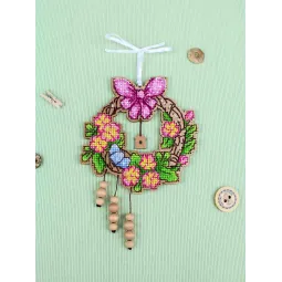 Cross-stitch on wooden base "Easter wreath 2" 12*12 cm SO-122
