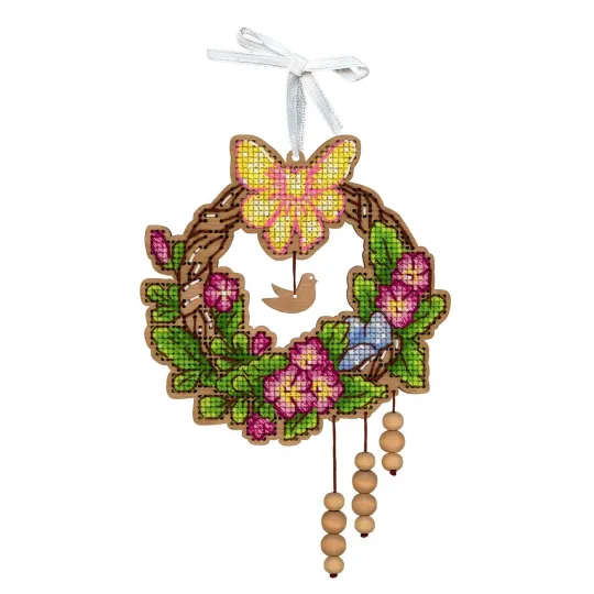 Cross-stitch on wooden base "Easter wreath 1" 12*12 cm SO-121 (ES)