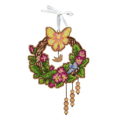 Cross-stitch on wooden base "Easter wreath 1" 12*12 cm SO-121 (ES)