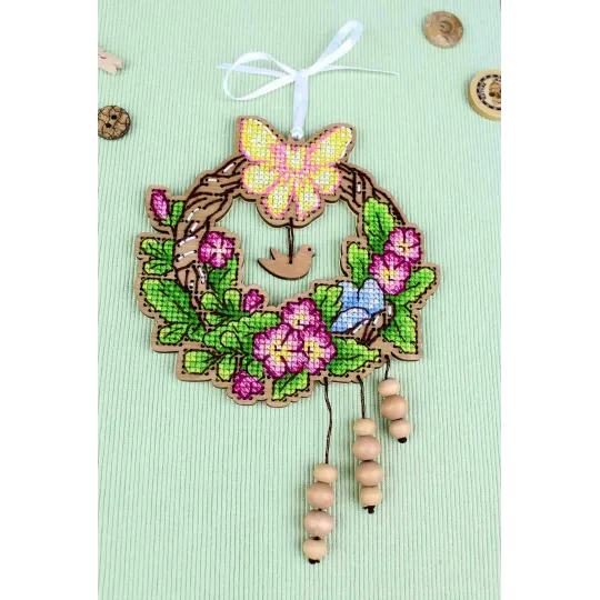 Cross-stitch on wooden base "Easter wreath 1" 12*12 cm SO-121 (ES)