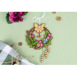 Cross-stitch on wooden base "Easter wreath 1" 12*12 cm SO-121