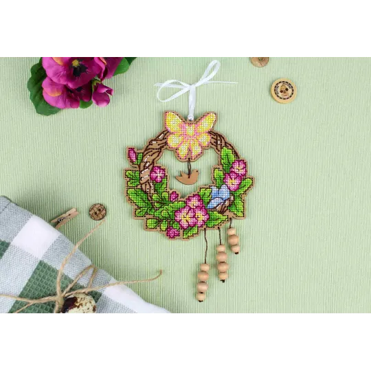 Cross-stitch on wooden base "Easter wreath 1" 12*12 cm SO-121 (ES)
