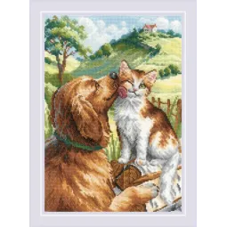 Kit de point de croix "Comme chien et chat" 21x30 cm SR2275