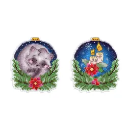 Cross stitch kit "New Year's ball with a raccoon" 10x9 cm SR-1161
