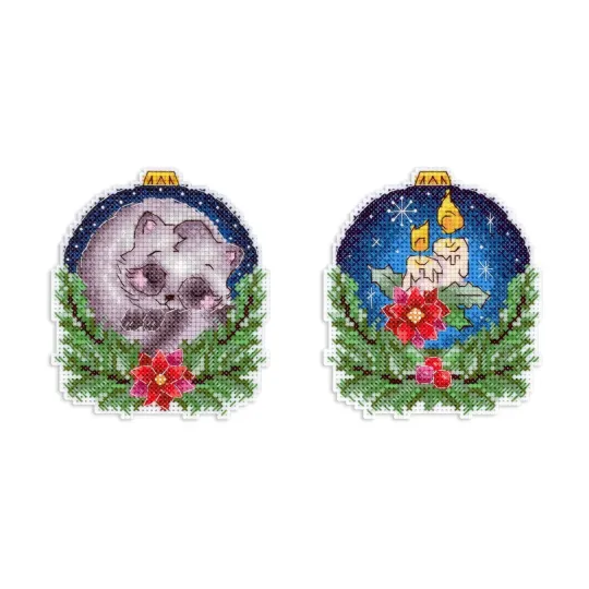 Набор для вышивания крестиком "Новогодний шар с енотом" 10x9 см SR-1161