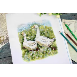 Набор для вышивания крестиком "Гуси на прогулке" 22x20 см SNV-970