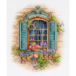 Kit de point de croix "Fenêtre et fleurs" 18 x 21 cm PDE-7433