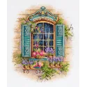 Kit de point de croix "Fenêtre et fleurs" 18 x 21 cm PDE-7433