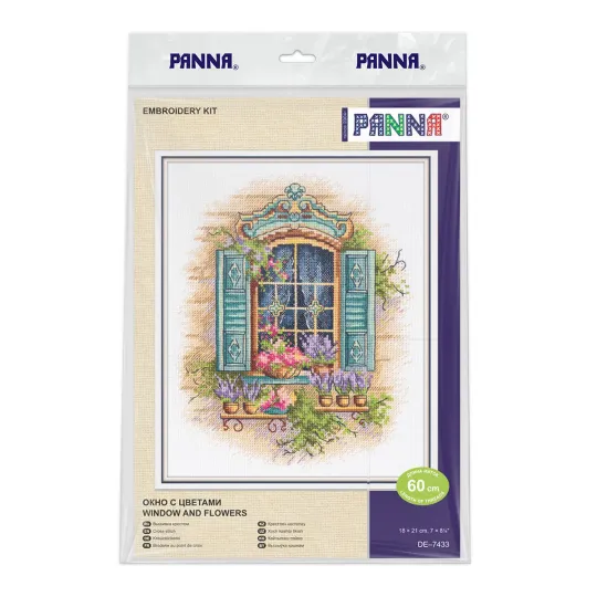 Kit de point de croix "Fenêtre et fleurs" 18 x 21 cm PDE-7433