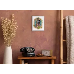 Kit de point de croix "Fenêtre et fleurs" 18 x 21 cm PDE-7433