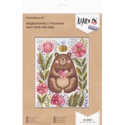 Kryželių siuvinėjimo rinkinys KLART "Meškiukas su bitėmis" 16,5 x 21,5 cm KL8-542