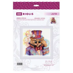 Kryželio dygsnio rinkinys "Steampunk katė" 20x20 cm SR2278